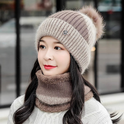 All-match Cycling Warm With Velvet Cold-proof Women's Winter Cotton-padded Cap Scarf Set