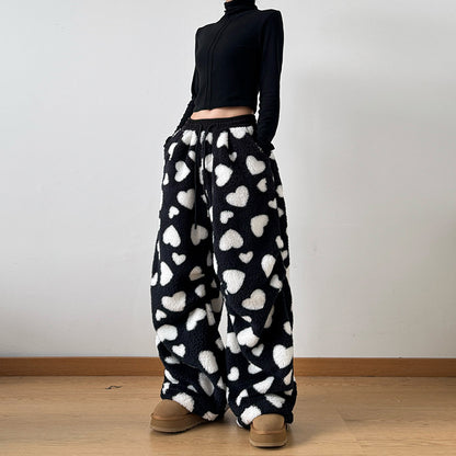 Loose Lamb Wool Polka Dot Female Casual Jogger Pants