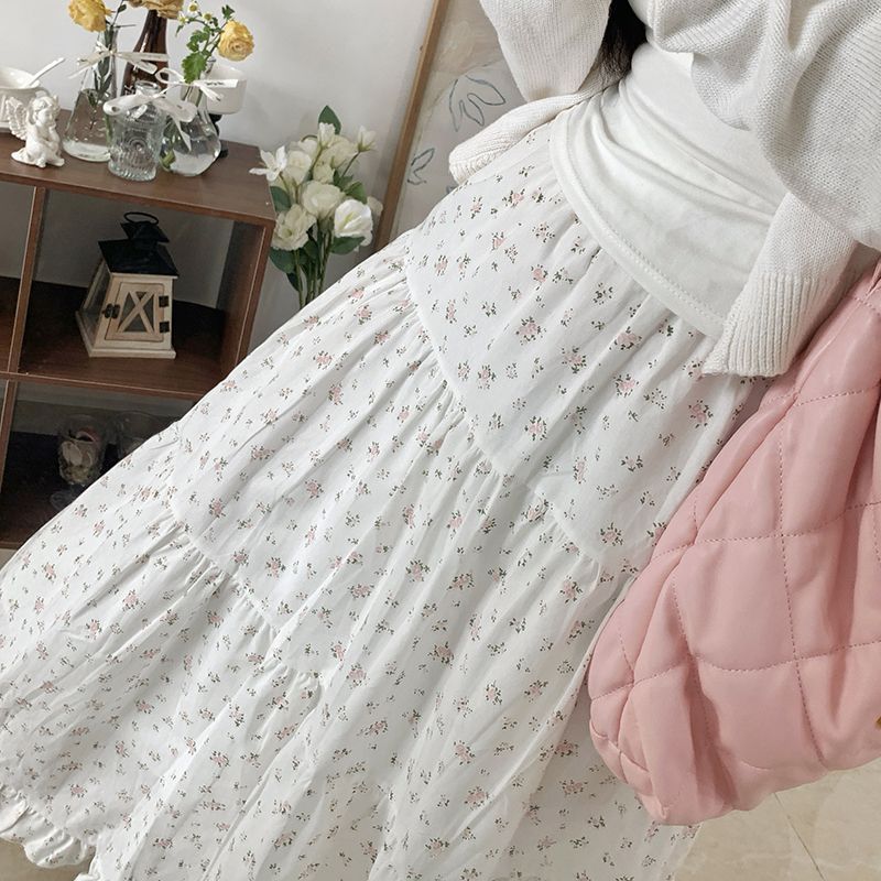 Age-reducing Wooden Ear Floral Niche Super Sweet Stitching Tiered-Ruffle Long Dress