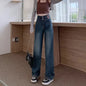 Retro High Waist Jeans Women's Straight Plus Size Wide Leg Pants