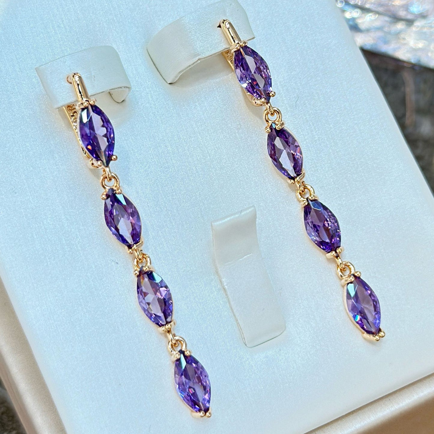 Amethyst Zircon Earrings Necklace Ring Suit