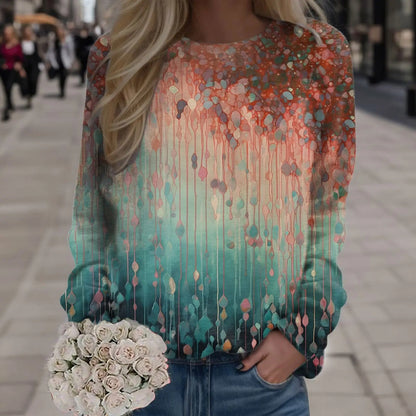 Ölgemälde Bunte Blumen Damen Langarm Pullover Top