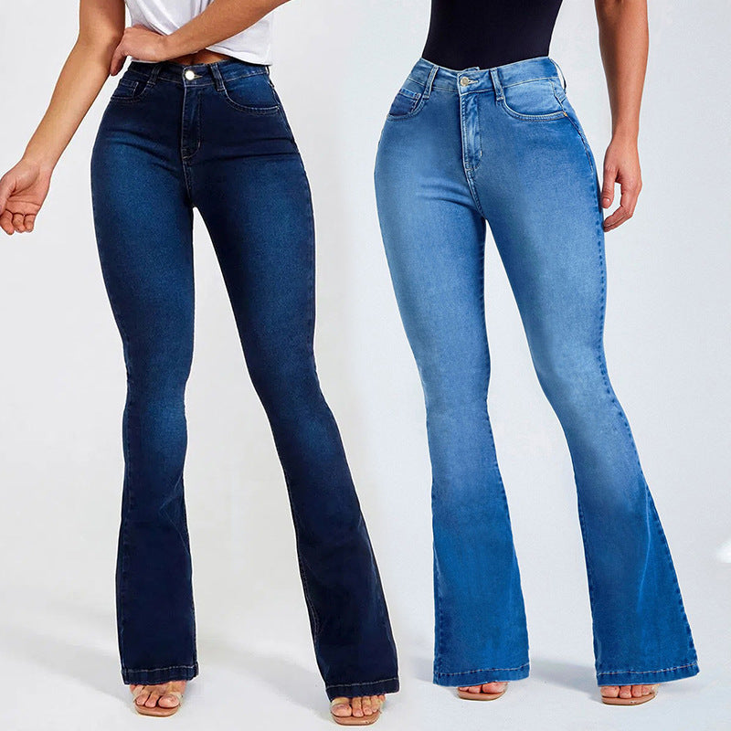 Schlanke, figurformende Stretch-Jeans für Damen mit hoher Taille