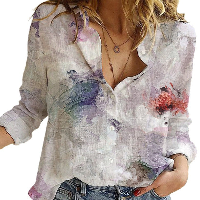 Women's Fashionable Simple Printed Long-sleeved Shirt