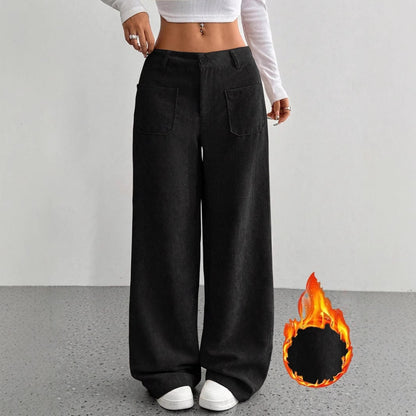 Loose Solid Color Pocket Mop Wide Leg Pants