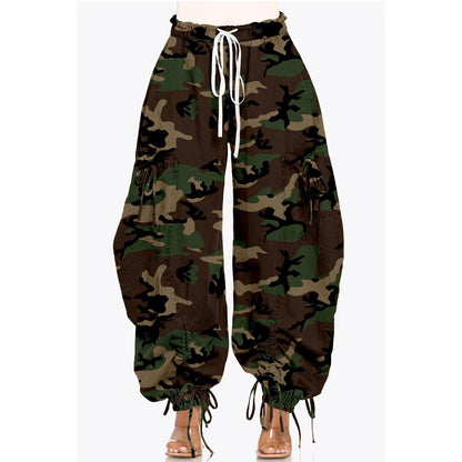 Women's Fashion Camouflage Large Pocket Lantern Loose Tappered Harem Pants