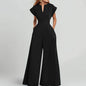 Eleganter Jumpsuit mit weitem Bein und einfarbigem V-Ausschnitt für Damen