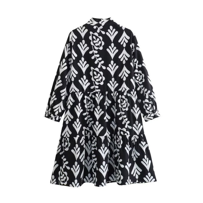 Long Sleeve Geometric Printed Shirt Dress