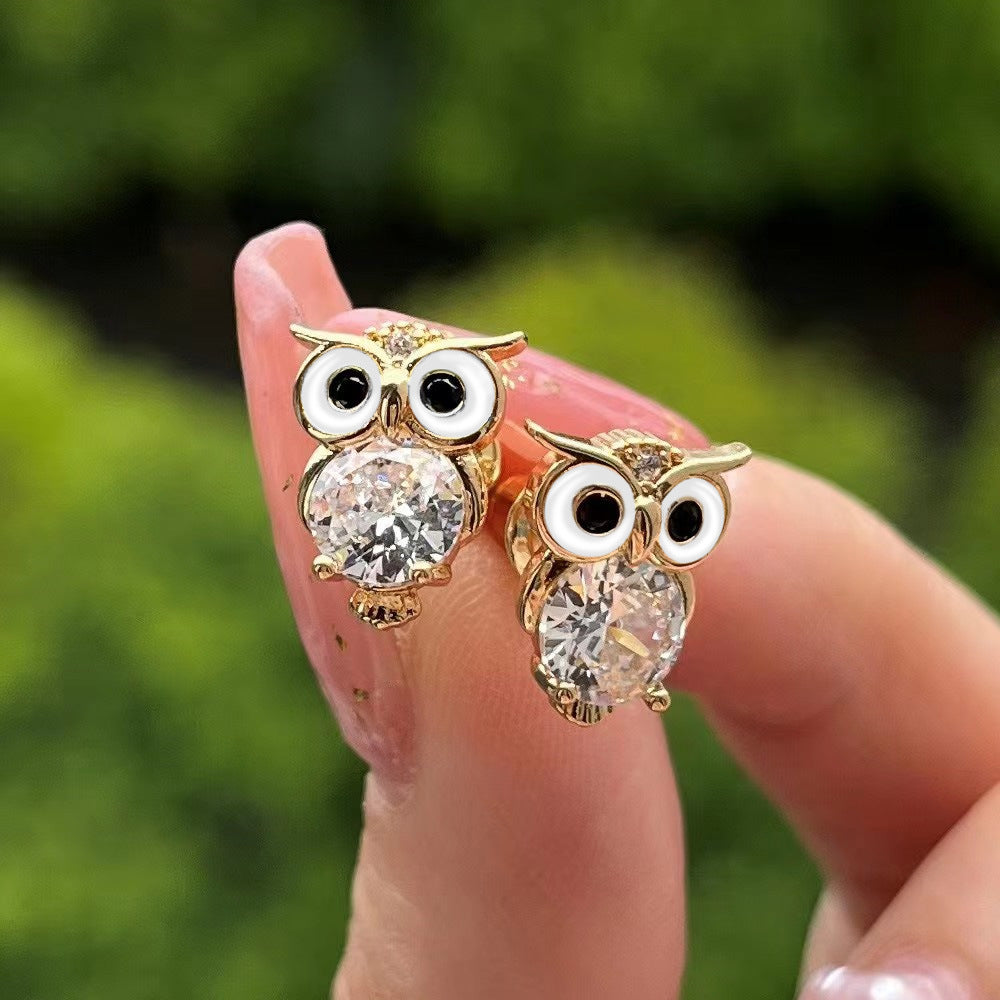 Cute With Diamonds Zircon Owl Stud Earrings For Women