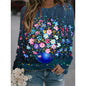 Oil Painting Colorful Flowers Women's Long-sleeved Pullover Top