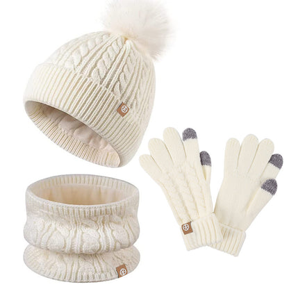 Winter Warm Plush Children's Scarf Hat Gloves Suit