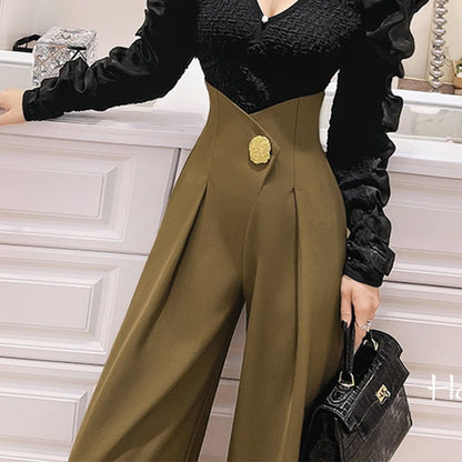 Women's Pure Color All-matching Casual High Waist Wide Leg Pants