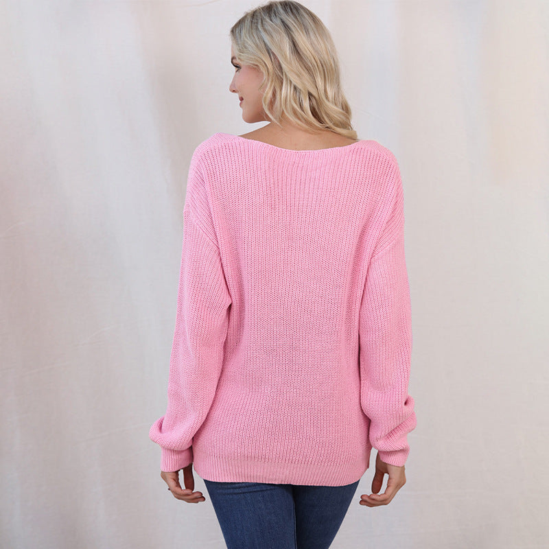 Threaded Long Sleeve Women's Sweater Autumn Slim Fit Pullover Simple Style Top