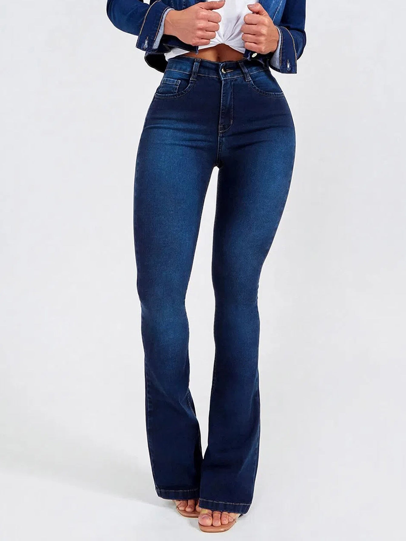 Schlanke, figurformende Stretch-Jeans für Damen mit hoher Taille