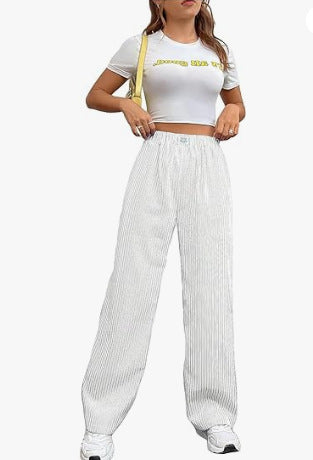 Striped Printed Women's High Waist Straight Wide Leg Pants