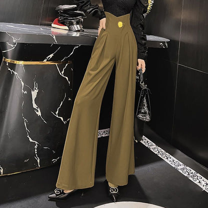 Women's Pure Color All-matching Casual High Waist Wide Leg Pants