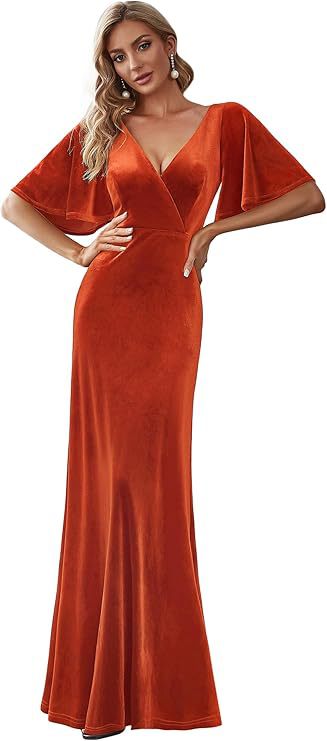 Elegant Bridesmaid Cocktail Party Banquet V-neck Velvet Evening Dress