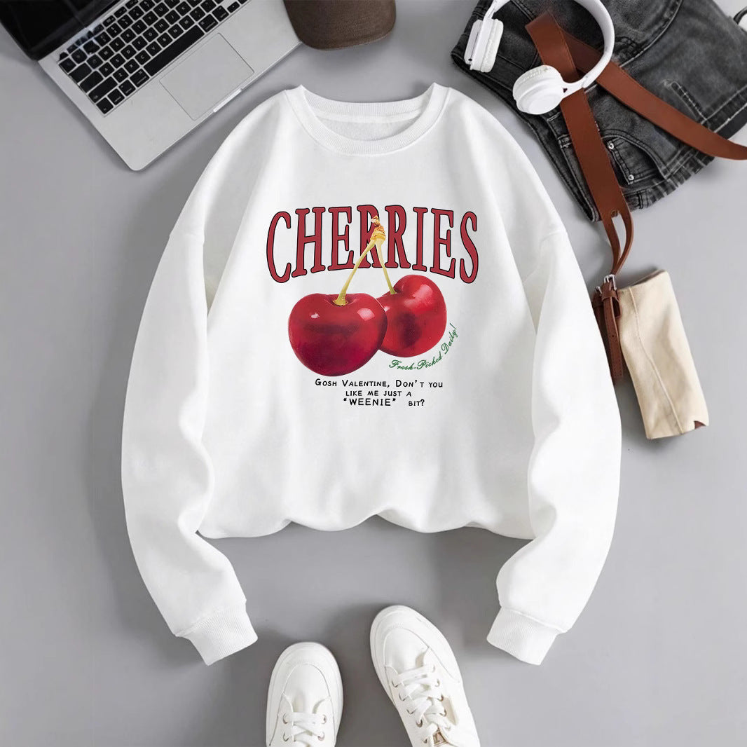 Fashion Women's Sweatshirt Fresh Red Cherry Printed Sweater