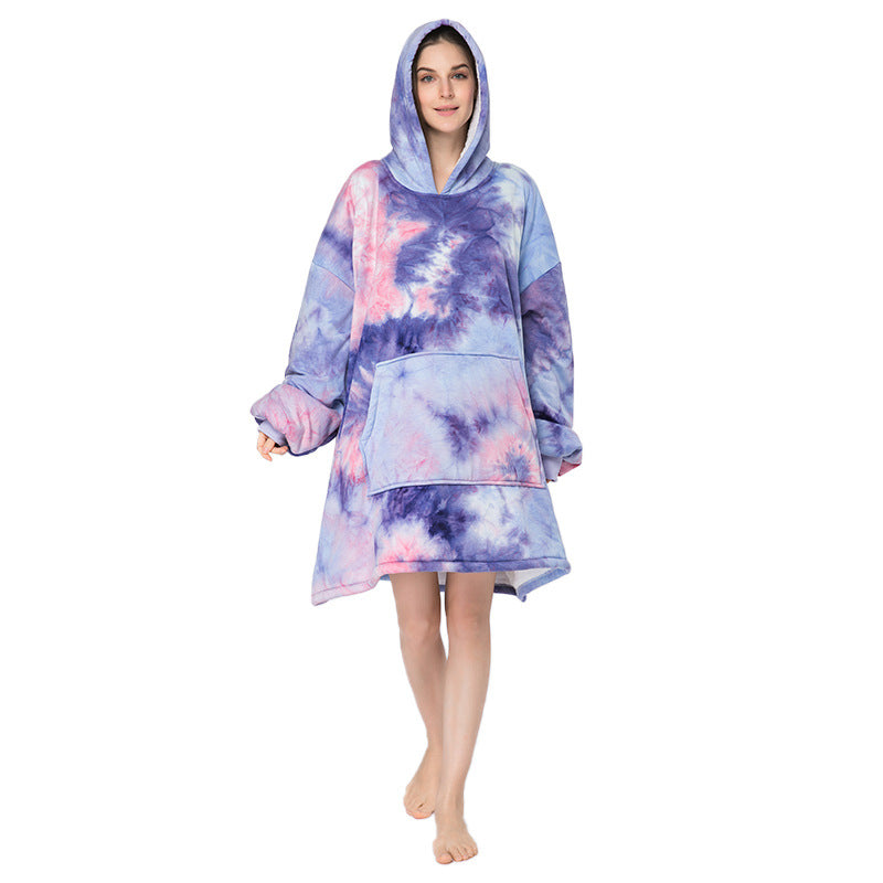 Printed Lazy Clothes Pullover Sweater Hooded Outdoor Wearable Blanket