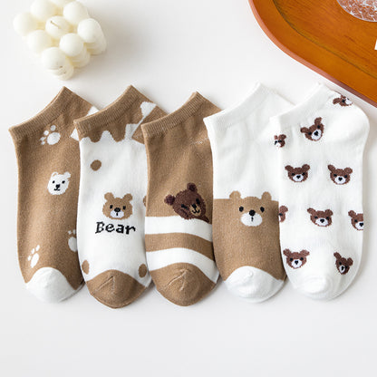 Low-cut Cartoon Cute Brown Bear Socks Japanese Women