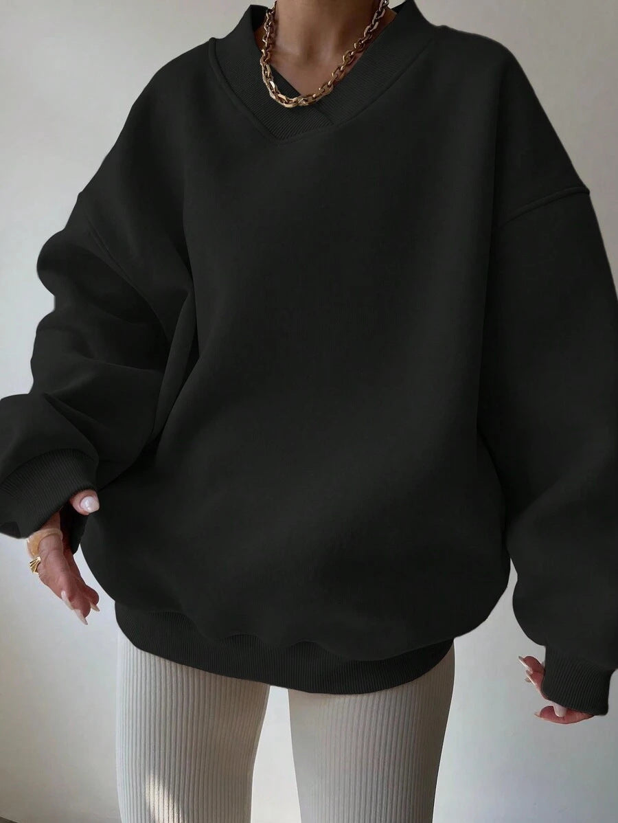 Women's Casual Solid Color Long Sleeve Crew Neck Sweater