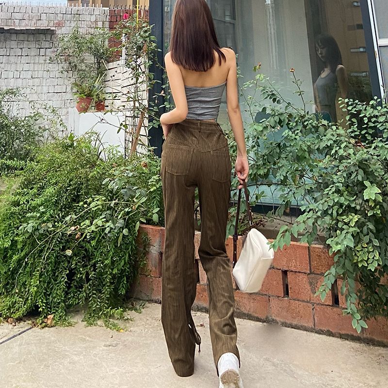 High Waist Lace-up Design Solid Color Street Shot Casual Trousers