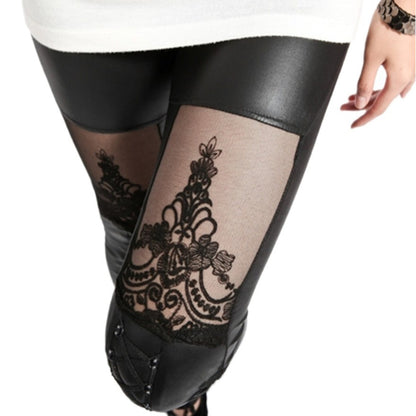 Jacquard Lace Stitching Casual Women's Base Leather Pants