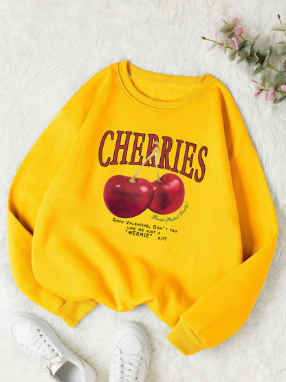 Fashion Women's Sweatshirt Fresh Red Cherry Printed Sweater