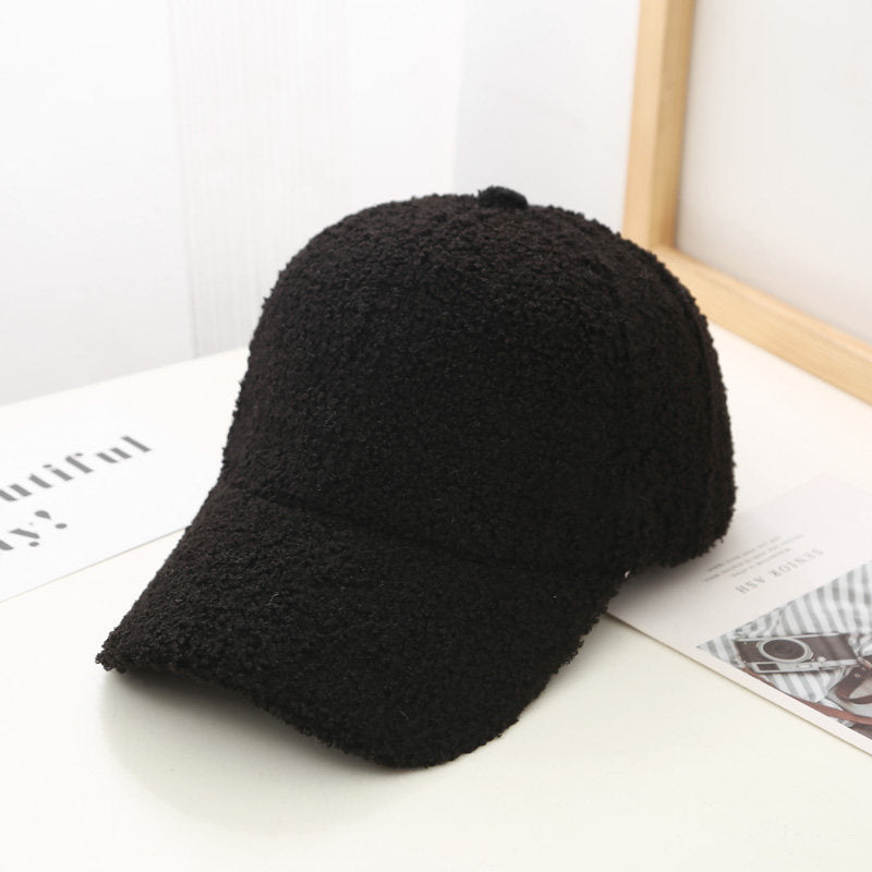 Korean Style Solid Color Light Board Lambswool Baseball Cap For Women