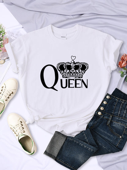 Queen'S Big Crown Printed Women T Shirts Breathable Summer