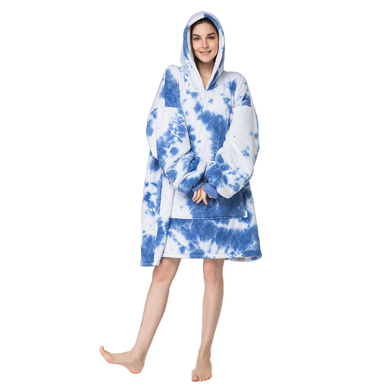 Printed Lazy Clothes Pullover Sweater Hooded Outdoor Wearable Blanket