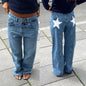 Retro Back Five-pointed Star Jeans Color Contrast Patchwork Casual Pants