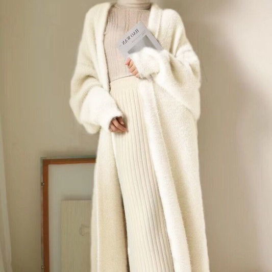 Mink-like Wool Cardigan Loose Size Thickened Mid-length Idle Style Knitted Coat