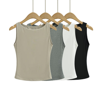 Women's Off-neck Double-layer Sleeveless Vest Solid Color