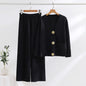 Contrast Color Daikin Button Sweater Women's Wide Leg Pants Knitted Two-piece