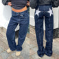 Retro Back Five-pointed Star Jeans Color Contrast Patchwork Casual Pants