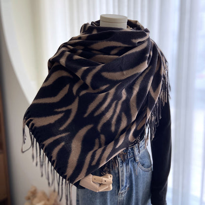 New Striped Printed Tassel Cashmere Shawl