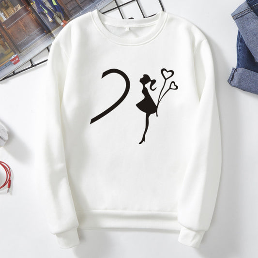 Couple Print Crew Neck Pullover Sweatshirt Men And Women