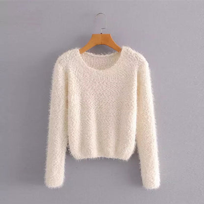 Solid Color Round Neck Pullover Short Pineapple Pin Sweater