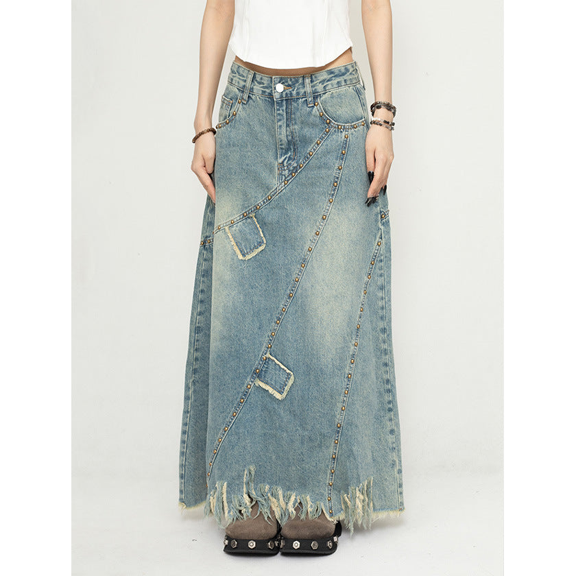 Women's Denim Skirt Long A- Line Skirt