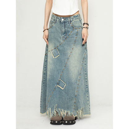 Women's Denim Skirt Long A- Line Skirt