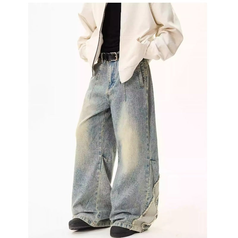 European And American Style Retro Washed Distressed Wide Leg Jeans