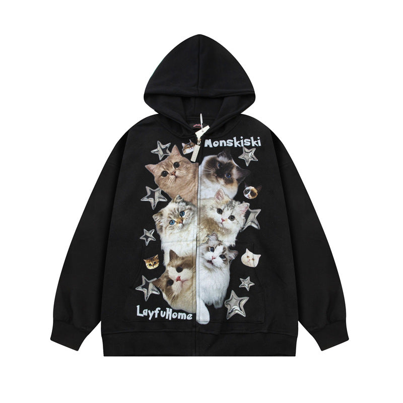 Fashion Brand Fun Cat Show Cardigan Hoodie Men And Women