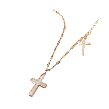 Women's Simple Stainless Steel Imitation Shell Cross Pendant Necklace