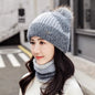 All-match Cycling Warm With Velvet Cold-proof Women's Winter Cotton-padded Cap Scarf Set