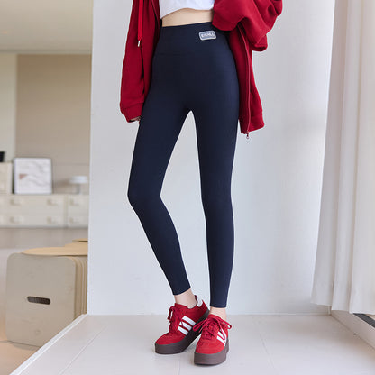 Pure Cotton Fleece-lined Thick Autumn And Winter Threaded Underwear Leggings Women's High Waist High Elastic Warm