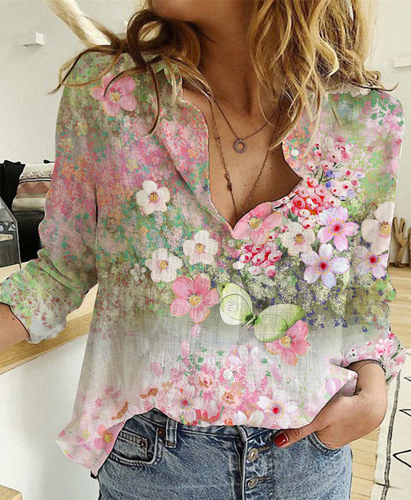 Women's Fashionable Simple Printed Long-sleeved Shirt