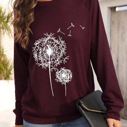 Langärmliges Pullover-Sweatshirt mit Rundhalsausschnitt und Löwenzahn-Print