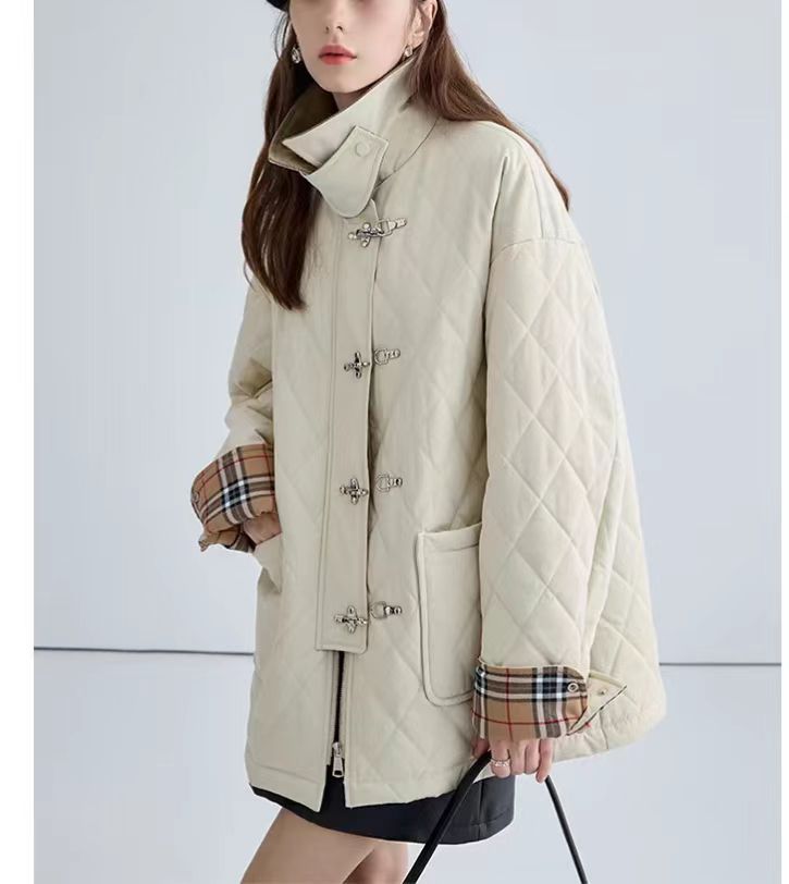 Polyester Cotton Women's Aircraft Buckle Quilted Trench Coat Coat