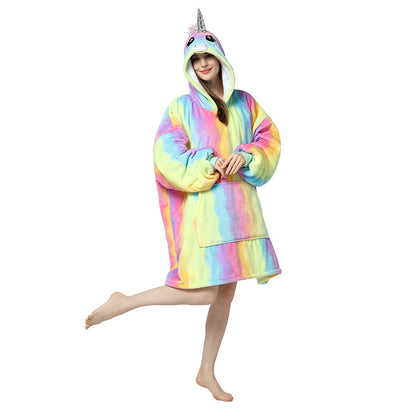 Printed Lazy Clothes Pullover Sweater Hooded Outdoor Wearable Blanket